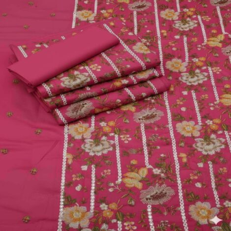 Pink Cambric Cotton 2pc Suit – Unstitched